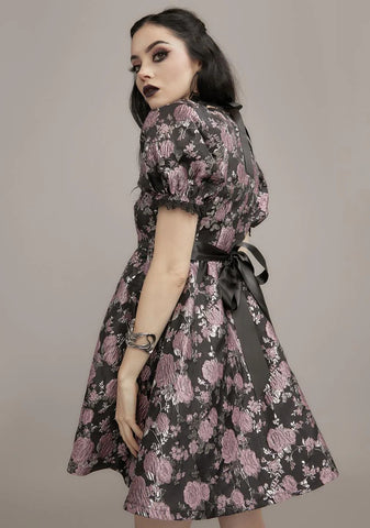 Mauve Fanged Faerie Brocade Babydoll Dress