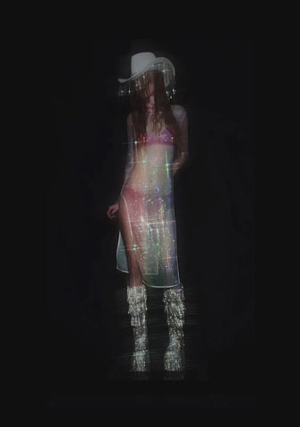 Starry Dancer Rhinestone Fishnet Dress - Rainbow