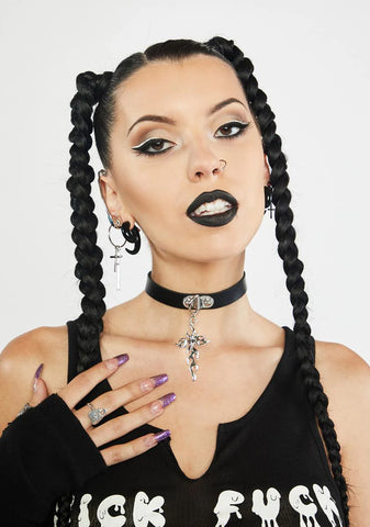 Night Never Be Saved Cross Charm Choker