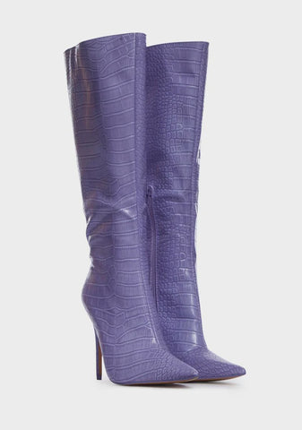 Purple Croc Casey Heeled Boots