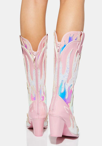 Pink Space Cowgirl Flame Boots