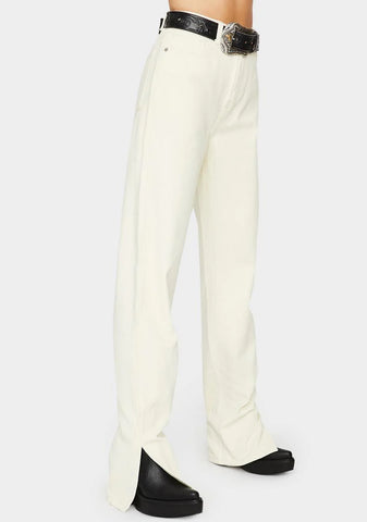 Off White Wide Leg Split Hem Jeans
