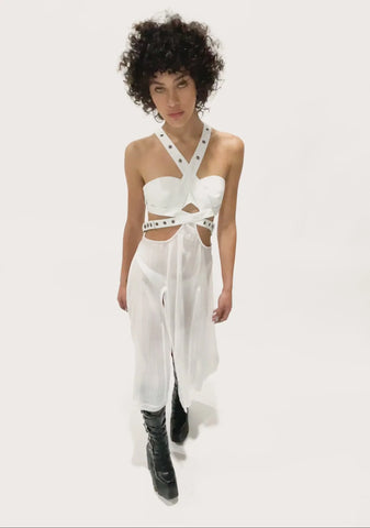Replay Vegan Leather And Gauze Midi Dress - White