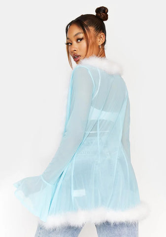 Pale Front And Center Mesh Kimono