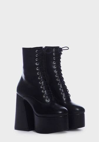 Black Crossed A Line Platform Ankle Boots