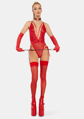 Red Sloane Lace Plunge Teddy