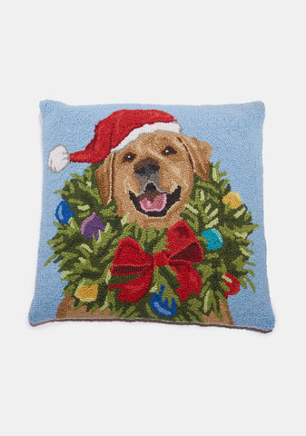 Santa Golden Labrador Wreath Throw Pillow