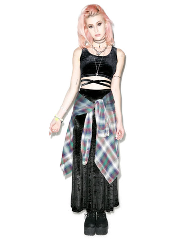 Velvet Double Cross Crop Top - Dark Gray