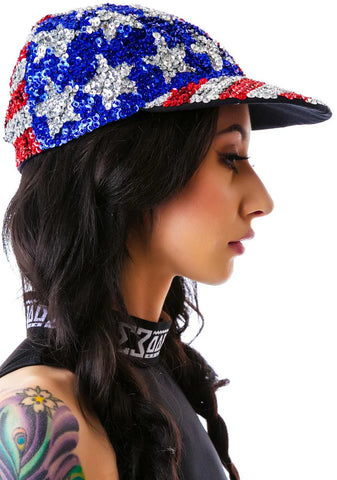 American Flag X Sequin Cap