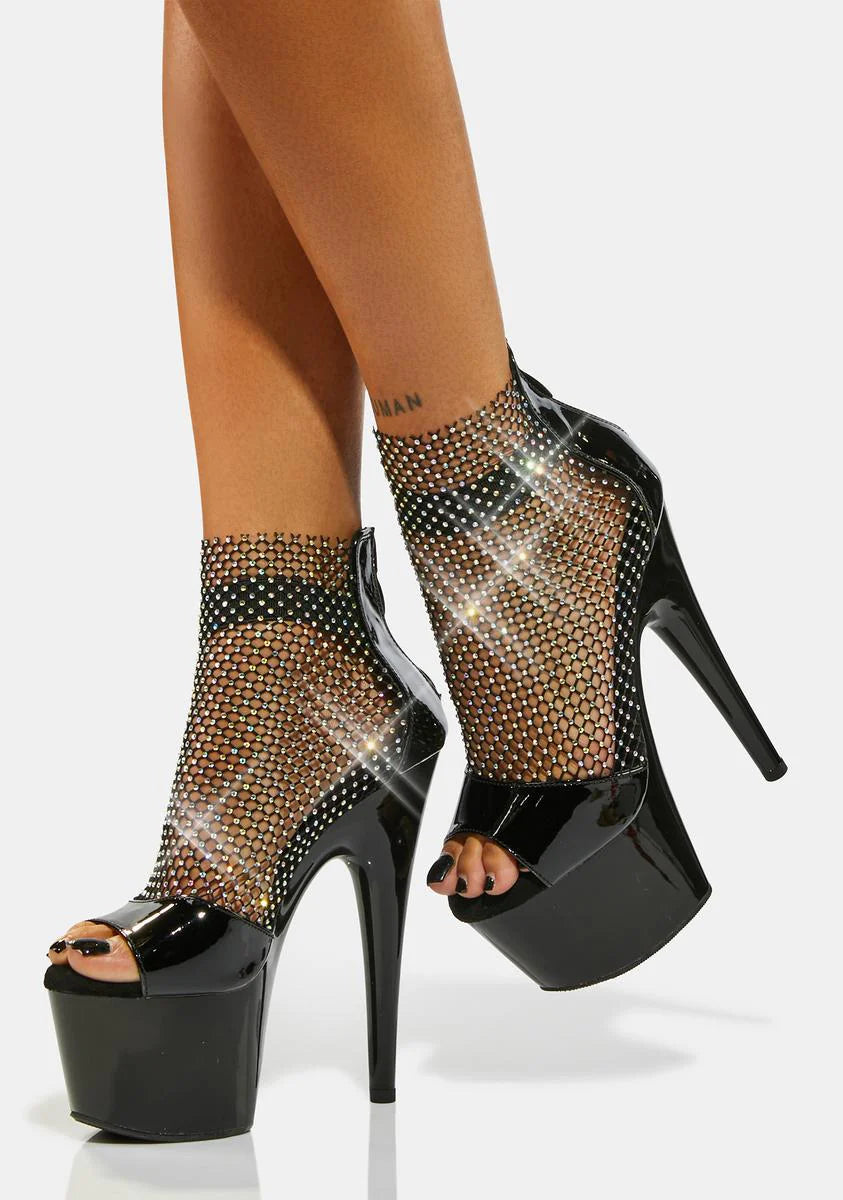 Dark Glamour Stunts Rhinestone Platform Heels