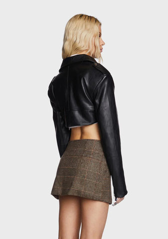 Fiona Cropped Faux Leather Biker Jacket