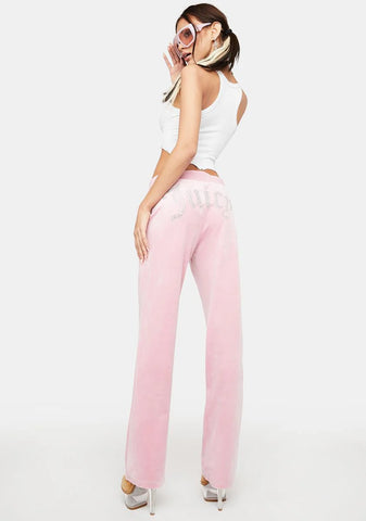 Rose Luxe Velour Rhinestone Logo Sweatpants