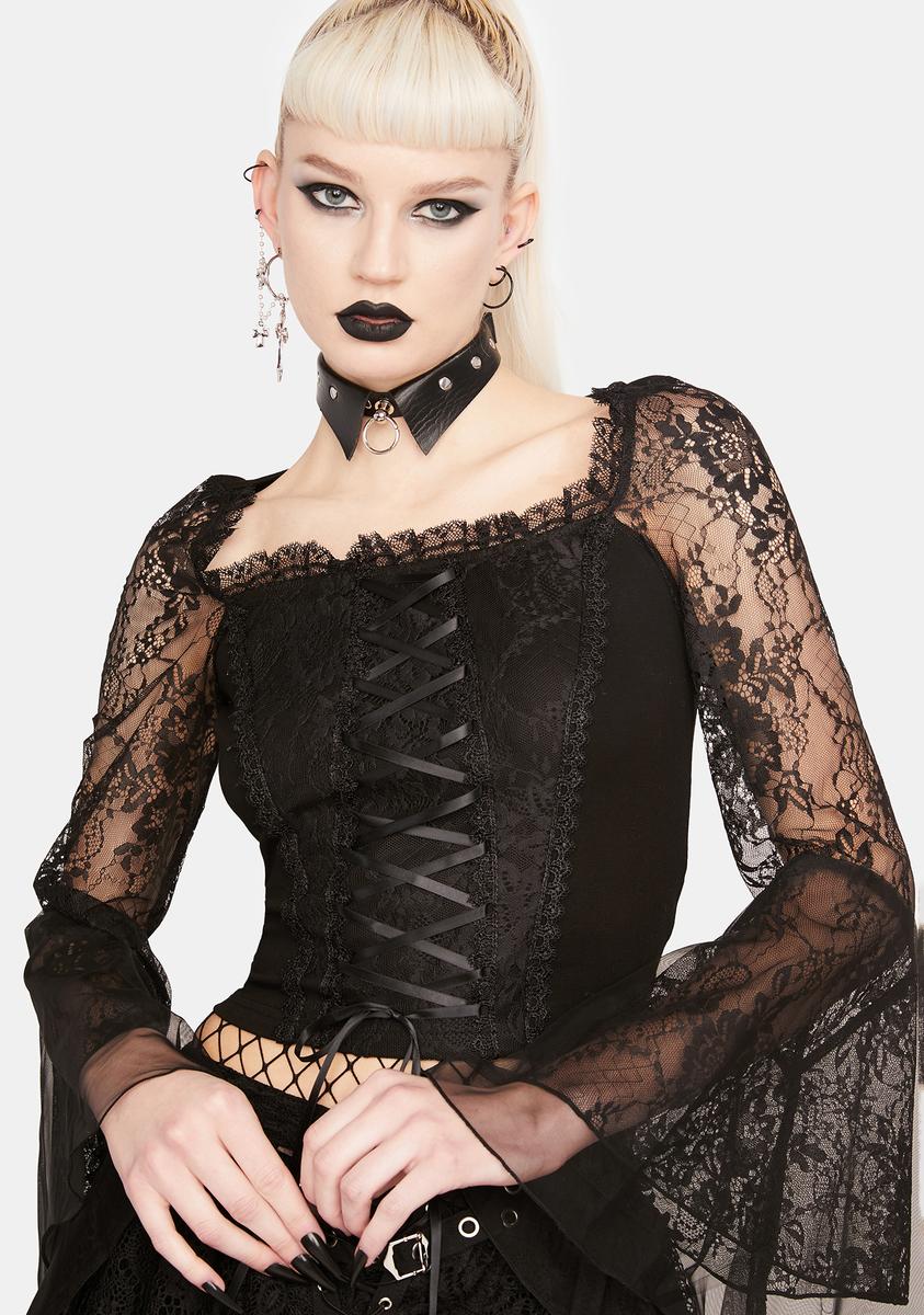 Black Lace Sleeve Corset Top