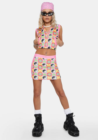 Velour Yin Yang Print Vest Hoodie