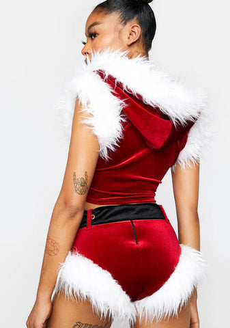 High Waisted Shorts With Fur Trim