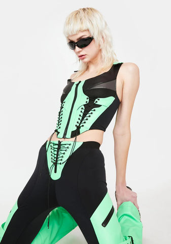 Green Techno Lacing Corset Top