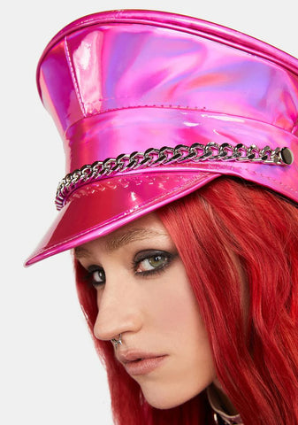 Pink Holographic Chain Captain Hat