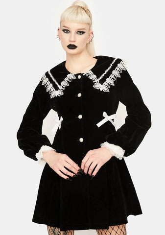 Lace Trim Doll Neck Velvet Jacket