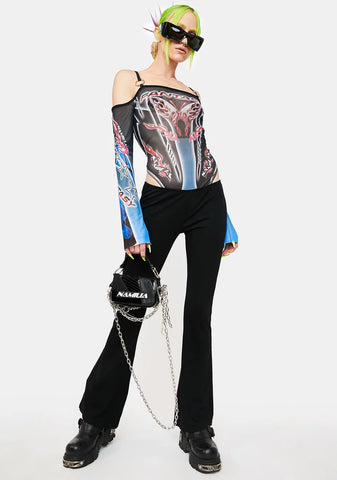 Fantasy Butterfly Off Shoulder Mesh Bodysuit