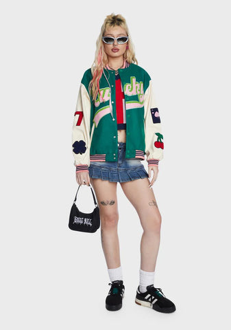 Embroidered Patch Green Varsity Jacket