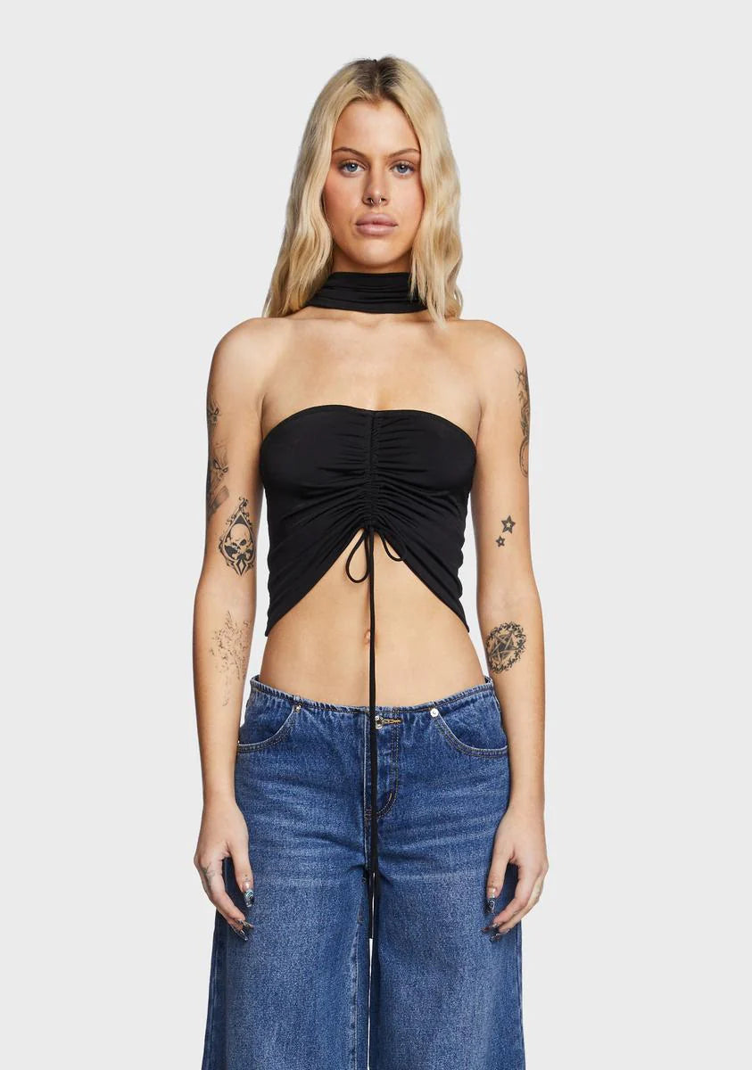 Paloma Drawstring Choker Top - Black
