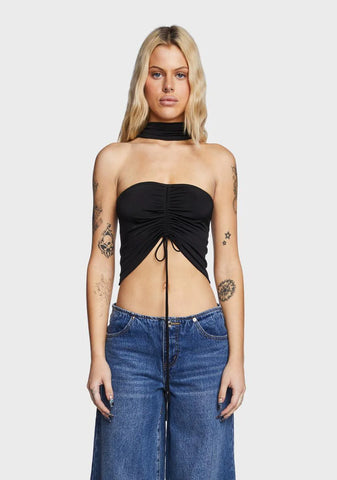 Paloma Drawstring Choker Top - Black