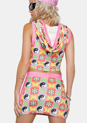 Velour Yin Yang Print Mini Skirt