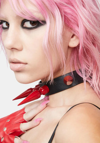 Red Spiked Choker Necklace