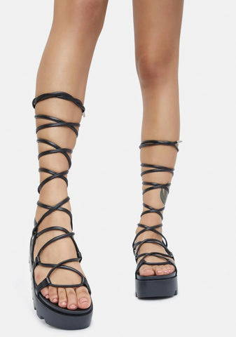 Noir Go All Out Lace Up Platform Sandals