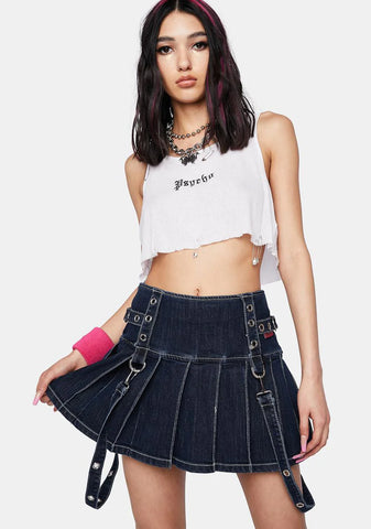 Denim Pleated Bondage Skirt
