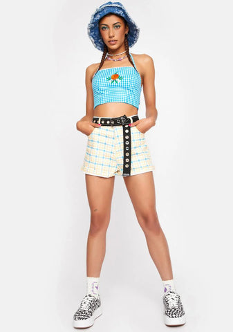 Joy Check Denim Mom Shorts