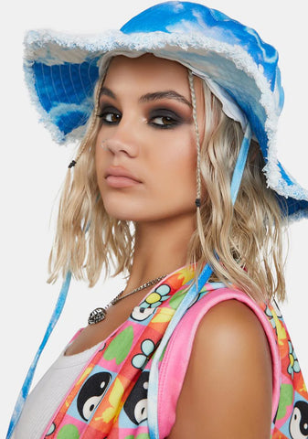 Cloud Print Denim Fisherman Hat