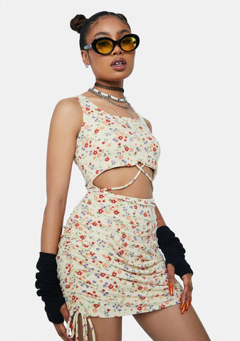 Crazy Idea Floral Cutout Mini Dress