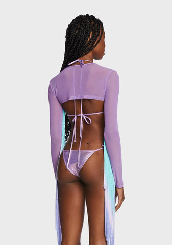 Technicolor Trip Fringe Shrug - Lilac