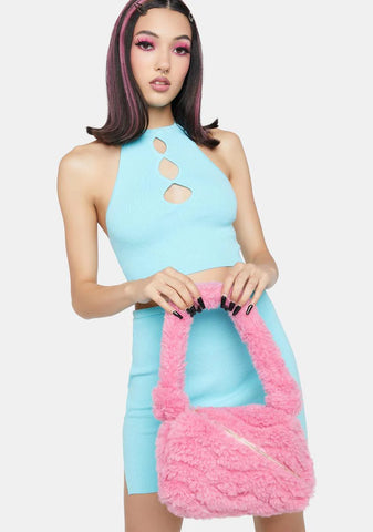 Pink Isabel Fluffy Zipped Shoulder Bag