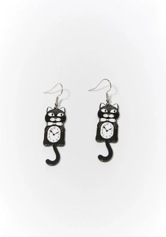 Noir Turning Back Time Cat Drop Earrings