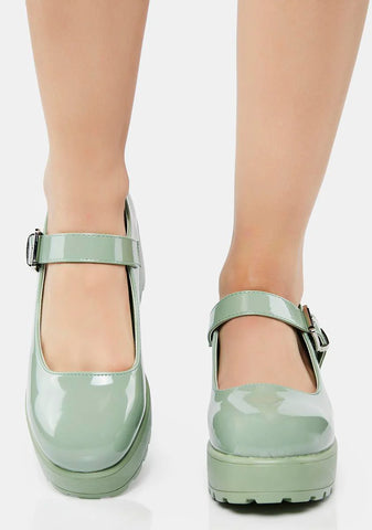 Army Green Tira Mary Janes