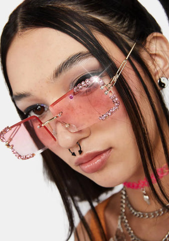 Pink Rimless Revival Rhinestone Sunglasses