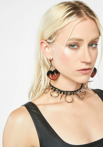 Hell's A Party Flame Heart Earrings