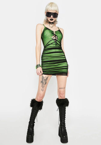 Green Mesh Mini Dress