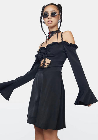 Off Shoulder Ribs Cutout Mini Dress