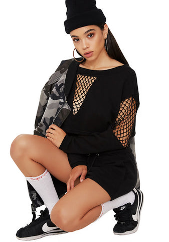 Trouble In Mind Fishnet Panel Shorts