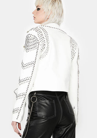 White Sofi Studded Moto Jacket