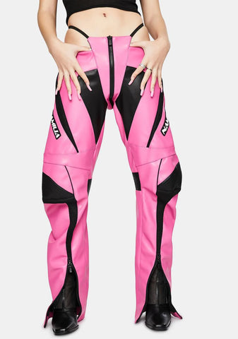 Motocross Pink Vegan Leather Panty Trousers