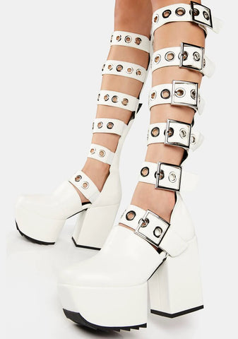 White Barbarian Platform Knee-High Boots