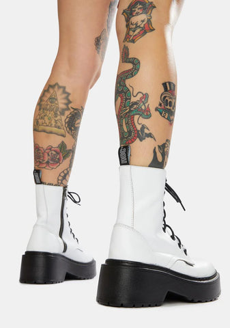 Tomboy White Leather Combat Boots