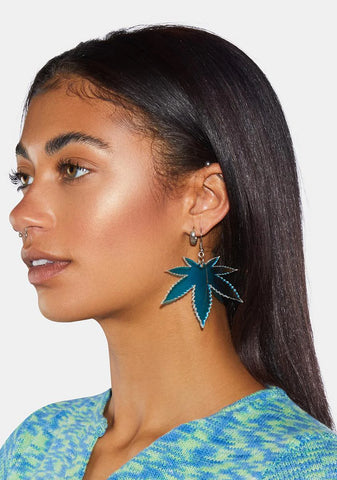 Iridescent Weed Leaf Earrings