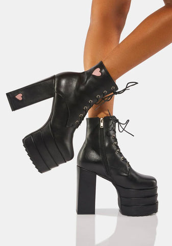 Pink Heart Begging Please Platform Boots