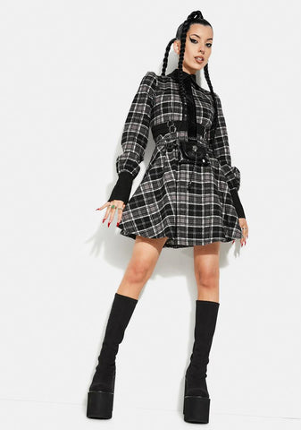 Grunge Puff Sleeve Plaid Dress