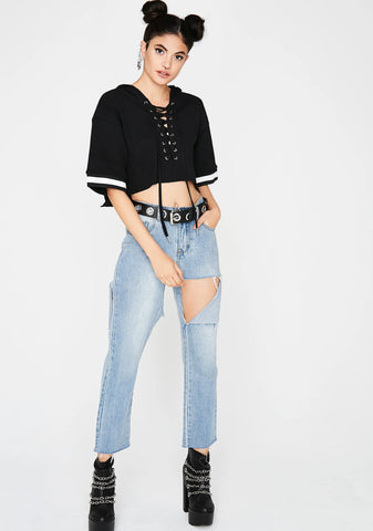 Ink Cuddle Champ Cropped Lace-Up Hoodie